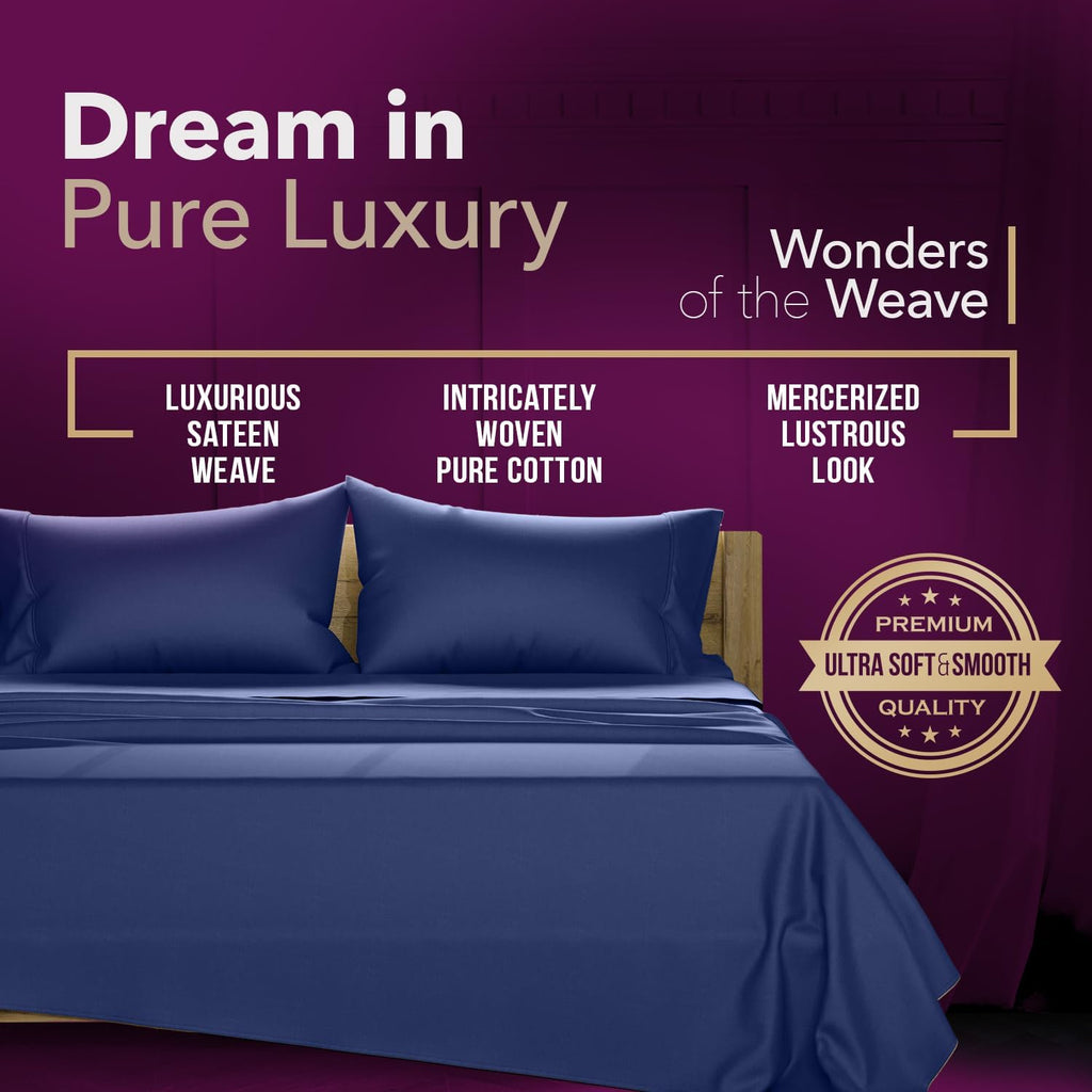 TEXAS LINEN CO. 100% Egyptian Cotton Bed Sheets Full Size - Luxury 1200 Series Star Sleepin' Collection Sheets Full Size Bed Set (4 PC, Navy Blue), 17' Deep Pocket, Cooling Sateen Hotel Bedding Set