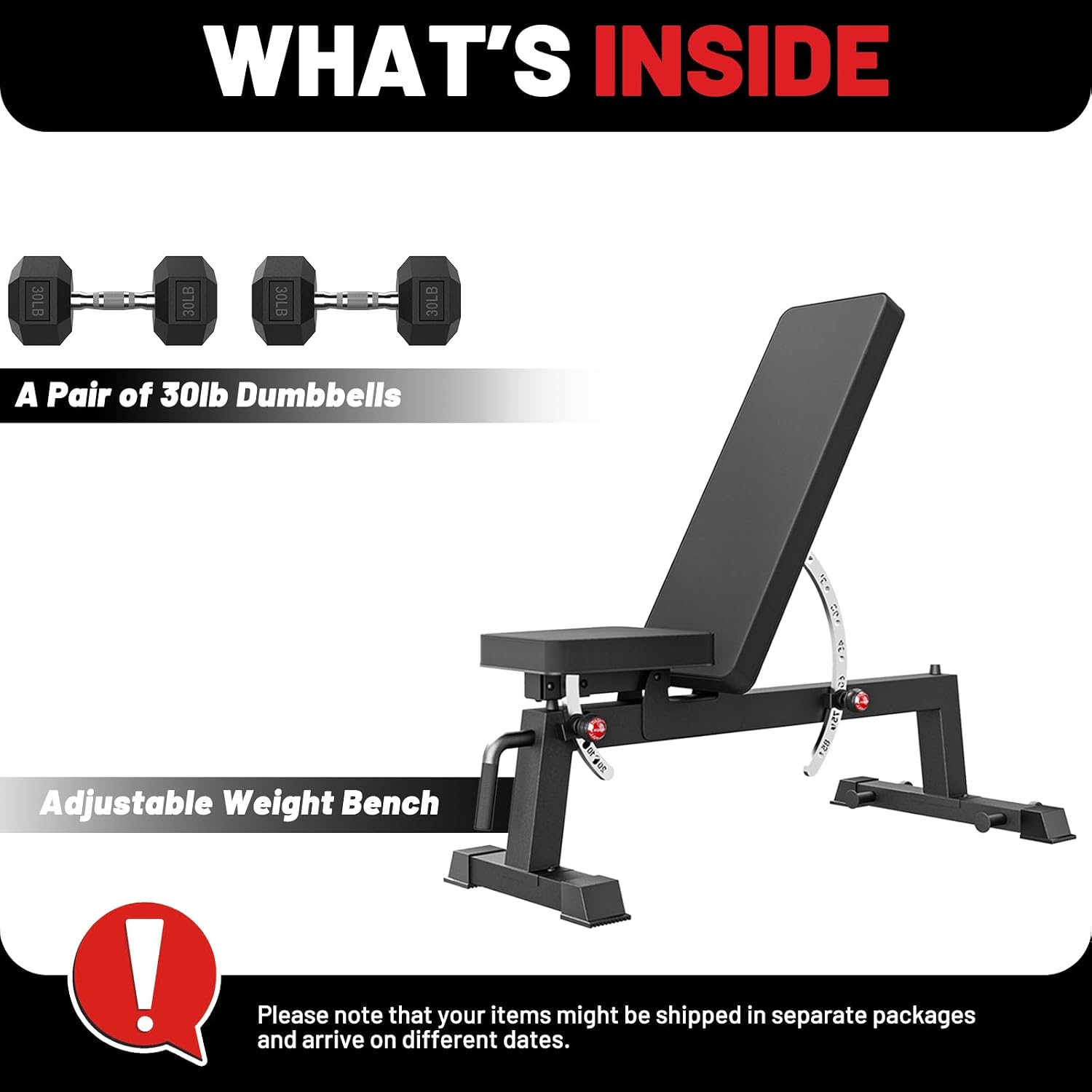 PAPABABE Adjustable Weight Bench with Weight Set, Heavy-Duty Workout Bench with Two-Way Angle Adjustment, Comfortable Extended & Easy-to-Clean Backrest, Transport Wheels & Easy Mobility for Home Gym
