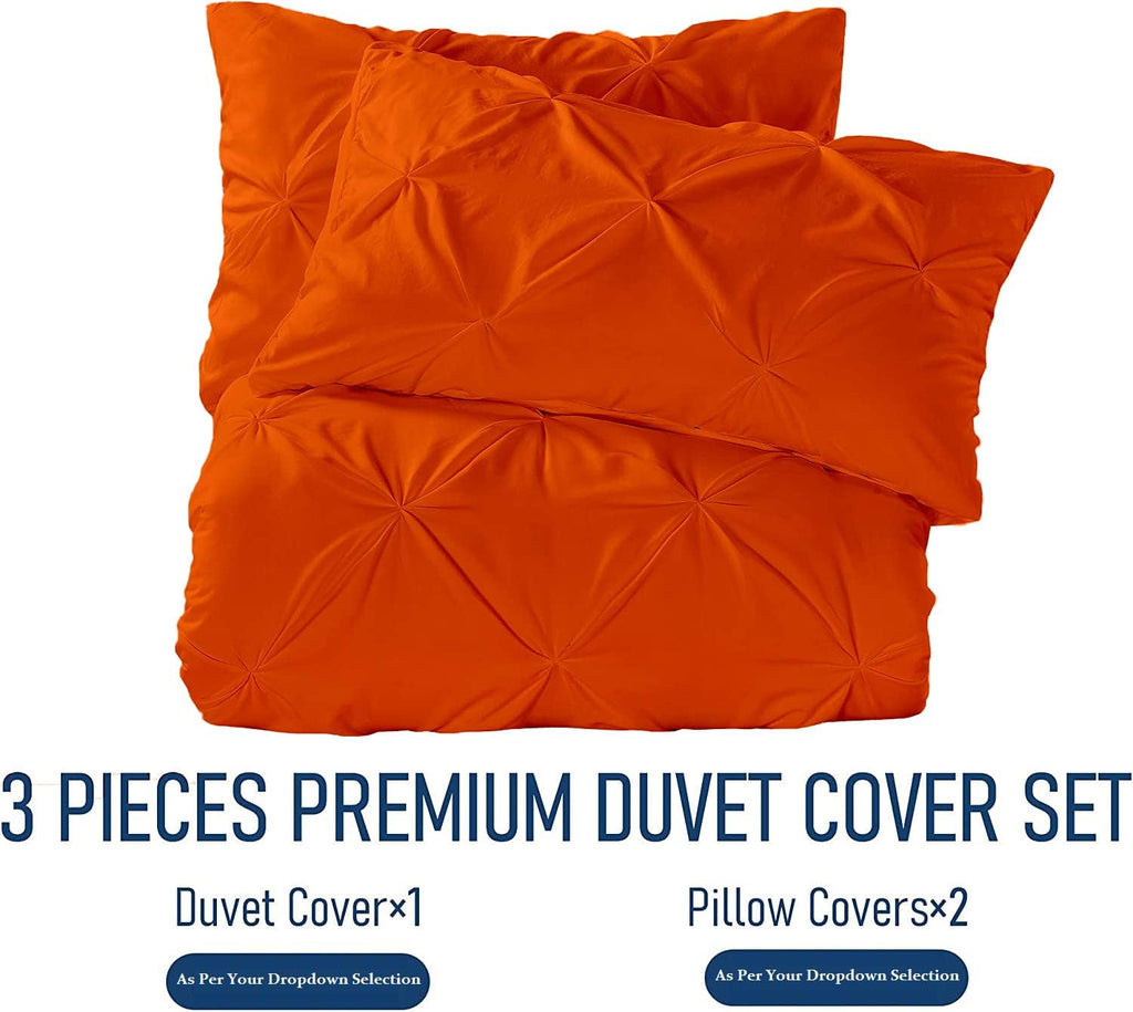 Crown Collection Luxuriate Hotel 1000-TC Hypoallergenic Ultra Soft Design 100% Egyptian Cotton Pinch Pleated Duvet Cover with Zipper Colser & 2pcs Pillow Case Set (Oversize 98x120, Orange)