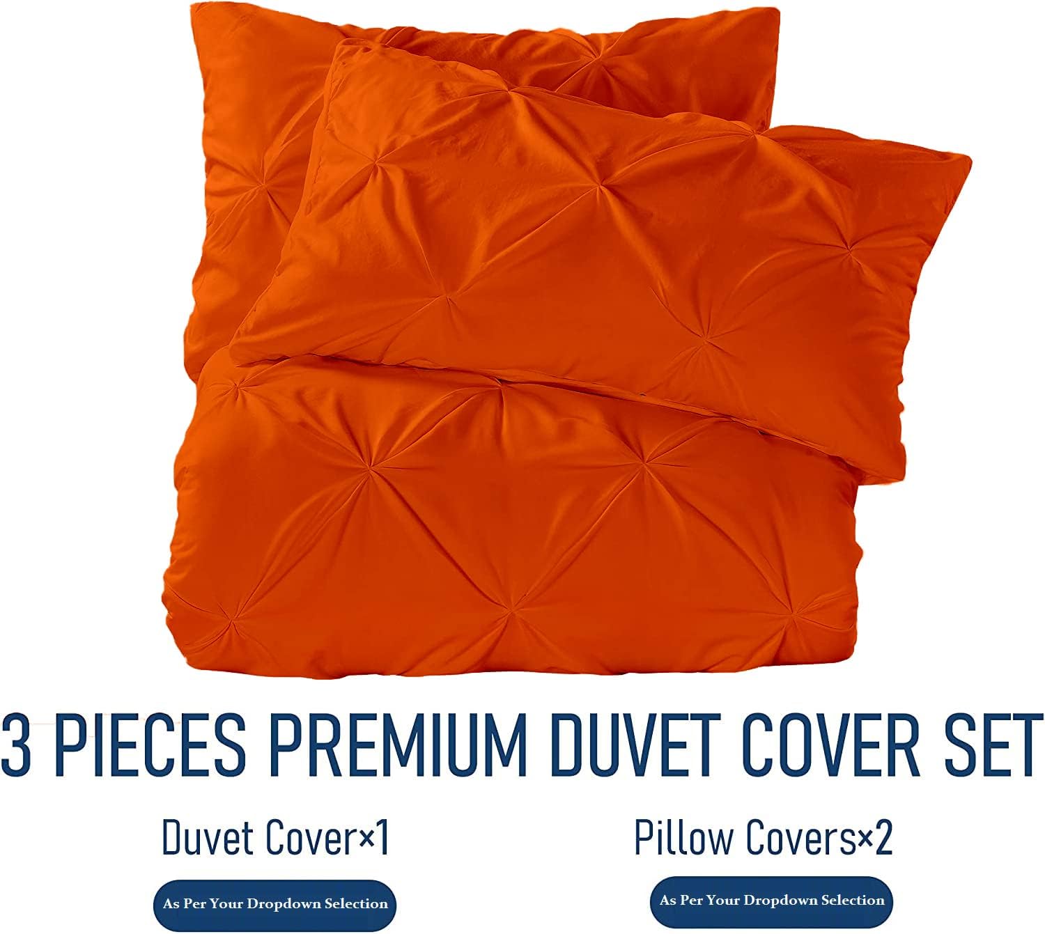 Crown Collection Luxuriate Hotel 1000-TC Hypoallergenic Ultra Soft Design 100% Egyptian Cotton Pinch Pleated Duvet Cover with Zipper Colser & 2pcs Pillow Case Set (Oversize 98x120, Orange)
