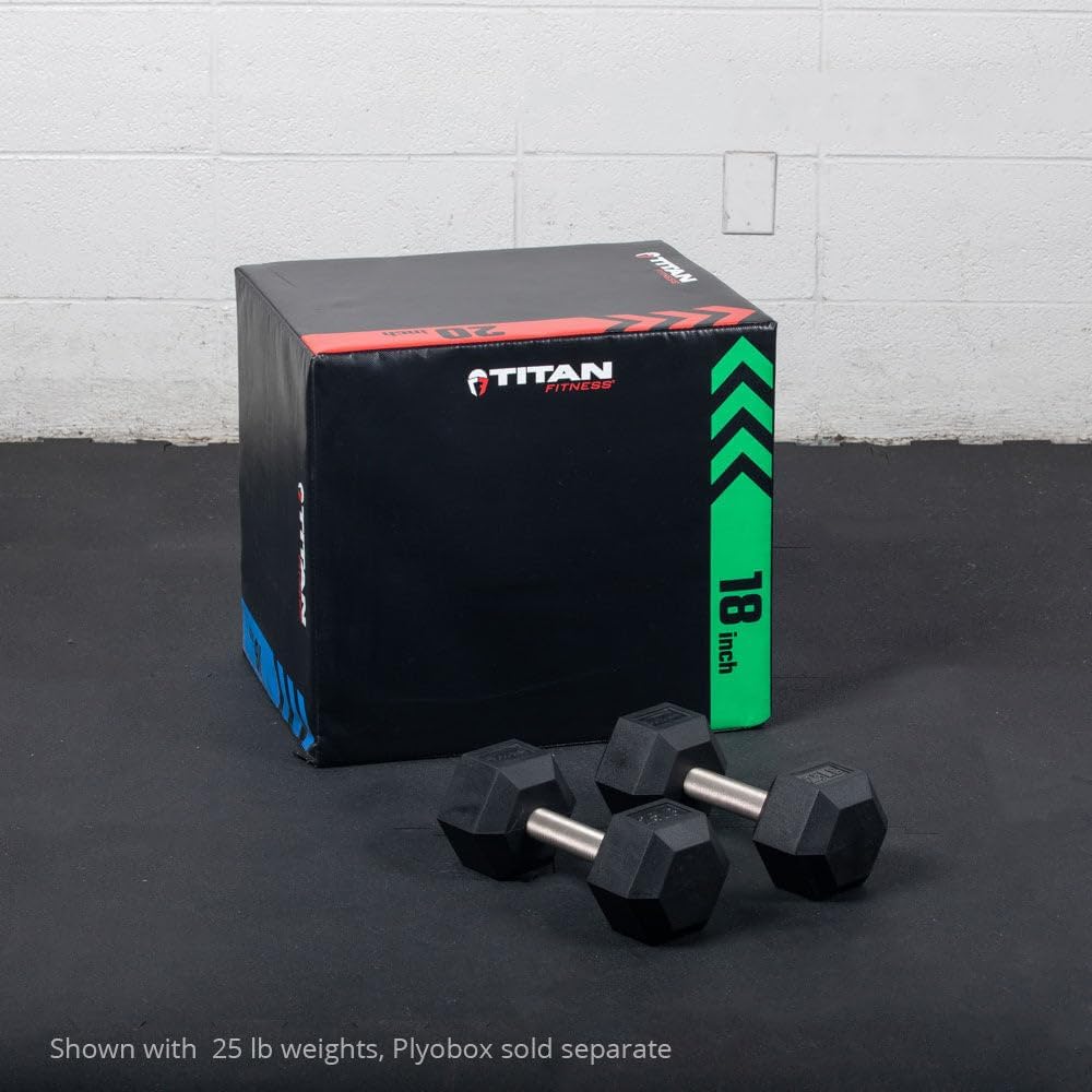 Titan Fitness Free Weights, Rubber Coated Hex Dumbbell, Straight Stainless Steel Handle, Strength Training, Full Body Workout