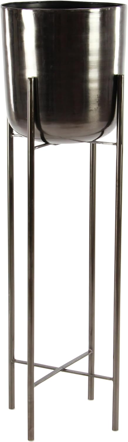CosmoLiving by Cosmopolitan Metal Indoor Outdoor Planter Dome Large Planter Pot with Removable Stand, Set of 2 Planters 39', 46'H, Black