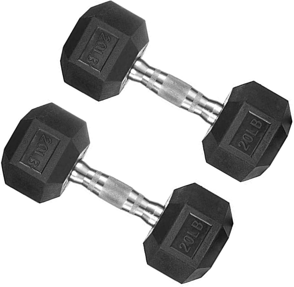 Hex Dumbbell Set, 10-80 lb Rubber Encased Hex Dumbbells, Home Gym Dumbbells for Women & Men, Muscle Toning, Strength Building and Full Body Workout(20 LB Pair)