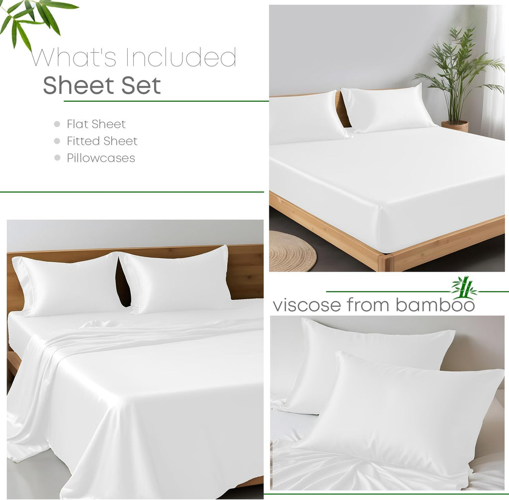 Linenwalas Premium 100% Viscose Derived from Bamboo Split King Sheet Set - Ultra Soft, Breathable & Cooling, Ideal for Hot Sleepers, 16' Deep Pocket, Hotel Luxury Bedding (White)