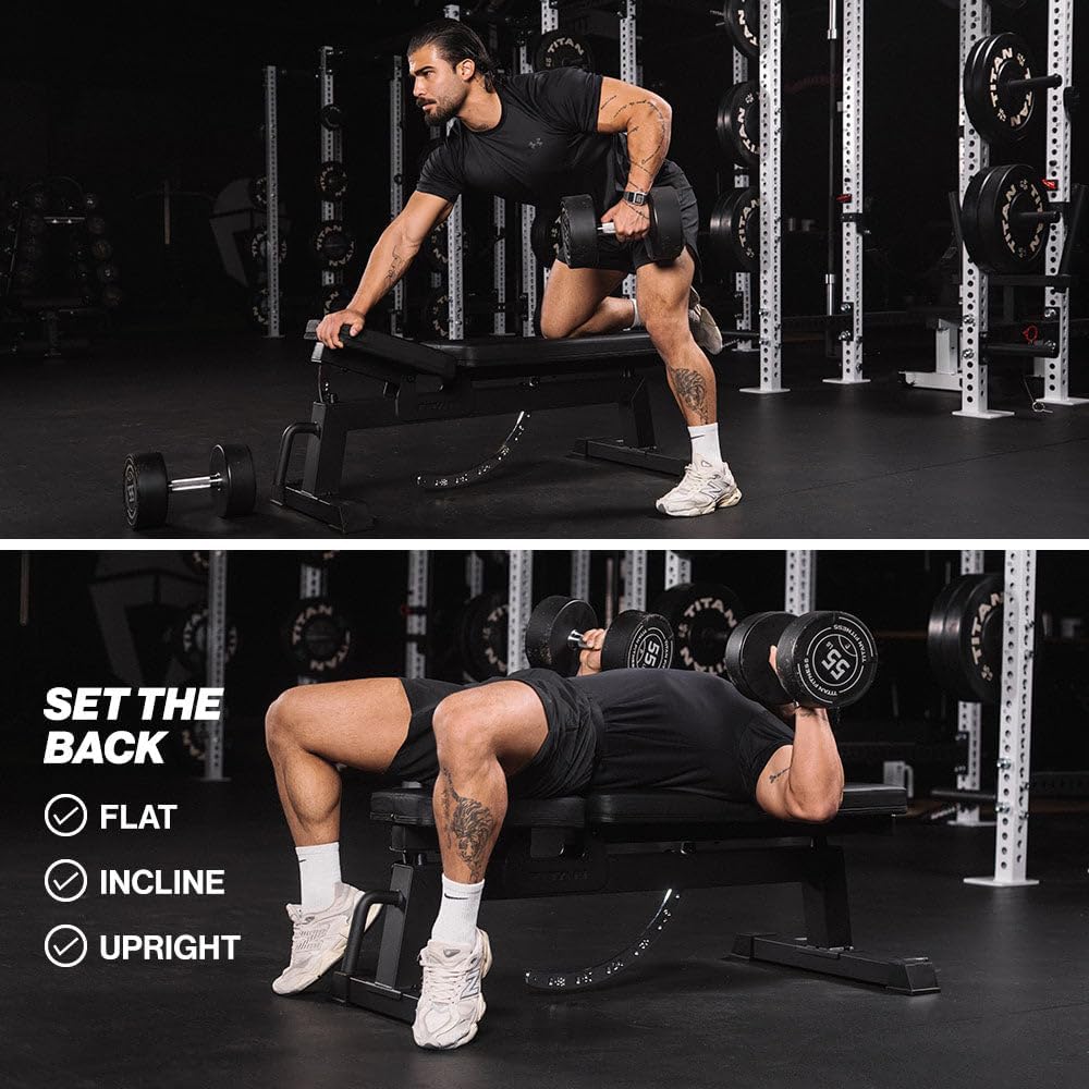 Titan Fitness Performance Series Adjustable Bench, Supports 650 LB Incline, Versatile Utility Bench for Home Gym Weightlifting, Strength Training, Flat, Incline, Upright Positions