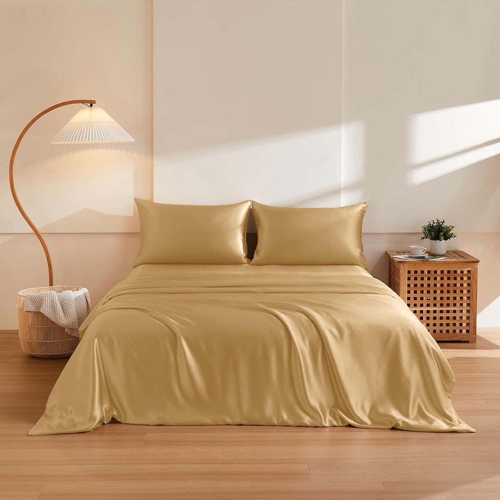 THXSILK 100% Pure Mulberry Silk Duvet Cover Set 3 Piece, 6A+ Grade Luxury Soft Bedding Silk Sheets for Hair and Skin, 1 Pcs Quilt/Comforter Cover with 2 Zippered Pillowcases (Metallic Gold, Full)