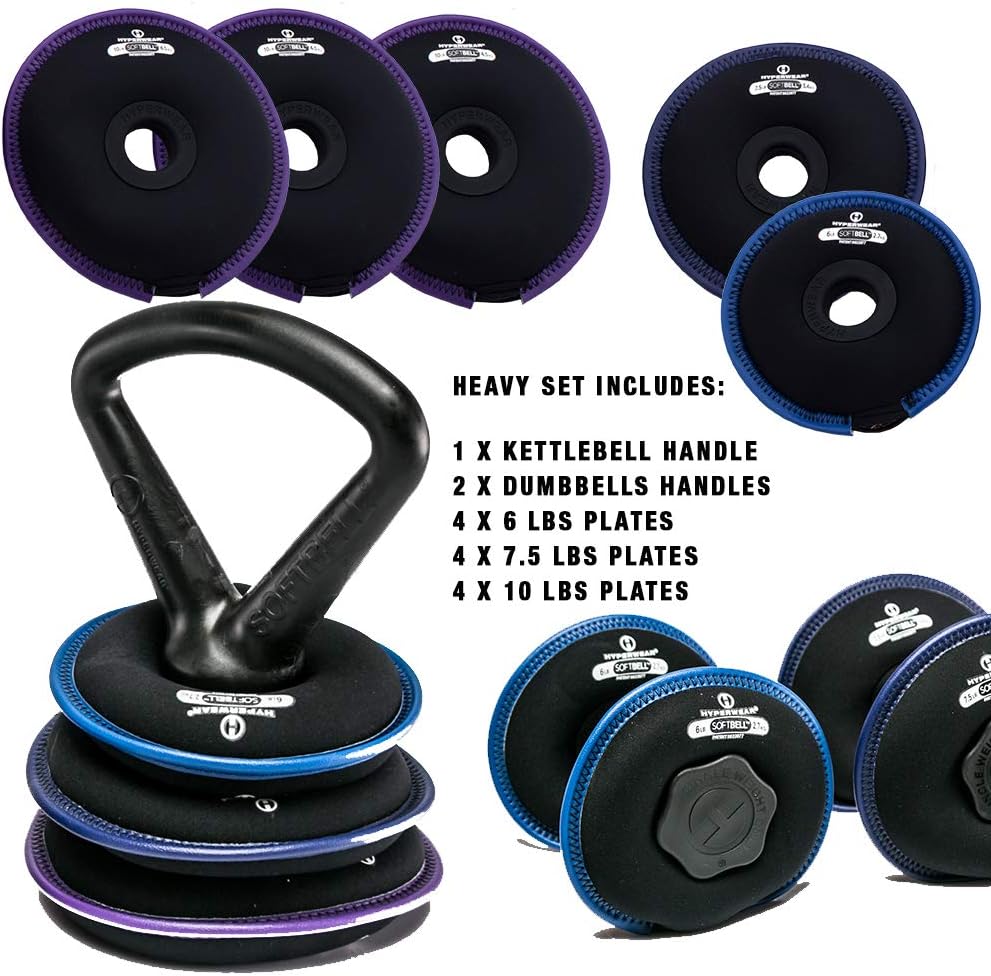 Hyperwear SoftBell® Adjustable Weight System – Modular Home Gym Set Converts to Dumbbells, Kettlebells & Plates, Quiet Soft Weights (3–20 lb or 20–50 lb Sets)