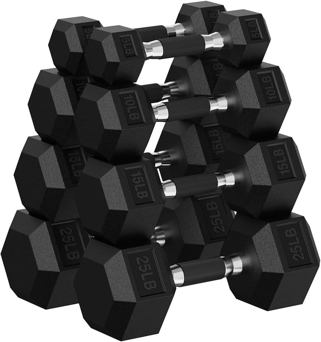 Hex Dumbbell Sets with Rack, 90-640 lb Rubber Encased Exercise & Fitness Dumbbells Set, Hand Weight for Strength Training, Weight Dumbbells