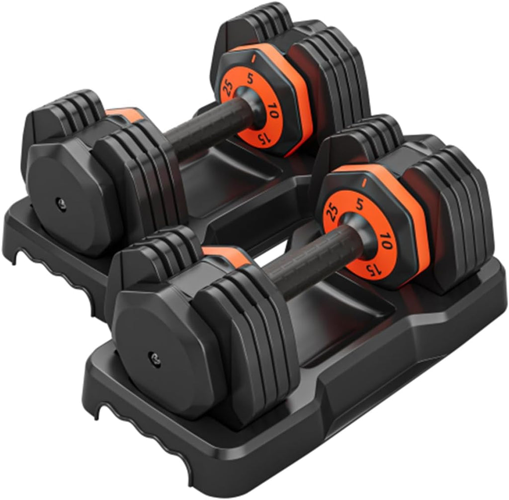 Adjustable Dumbbell Set 25LB Pairs Dumbbell Weights 5 in 1 Free Weight Adjust with Anti-Slip Metal Handle for Home Gym Exercise Equipment, Black