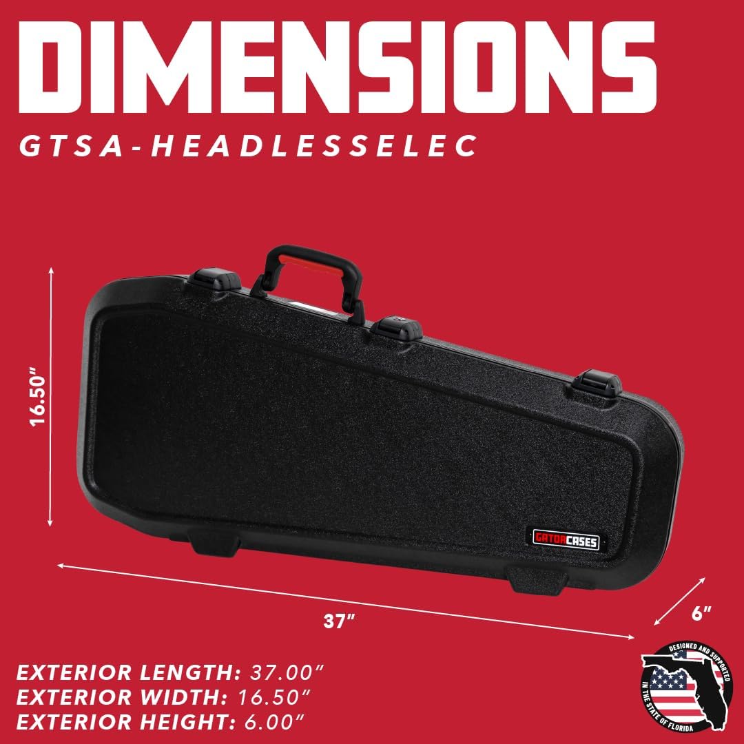 Gator Cases Molded Flight Case For Headless Electric Guitars With TSA Approved Locking Latch; (GTSA-HEADLESSELEC)