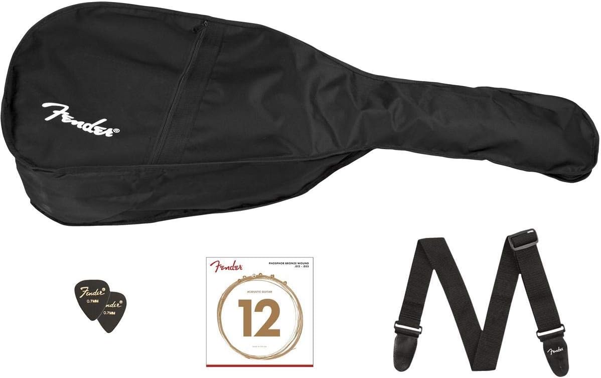 Fender CC-60s Concert V2 Pack Acoustic Guitar, with 2-Year Warranty, Black, with Gig Bag and Accessories