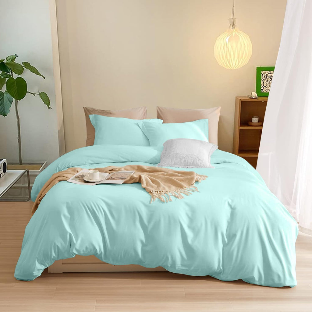 800TC 3 Sided Zipper Duvet Cover Set Soft Egyptian Cotton 3 Sided Zipper Closure, 3 PCS 1-Duvet Cover & 2- Pillow Shams - King-XL Size (98' x 116') Inches, (Solid Aqua Blue)
