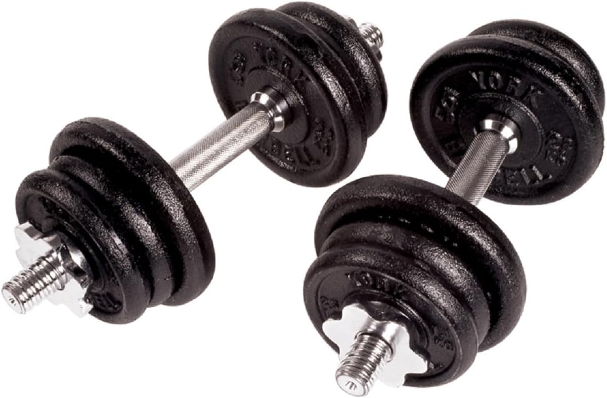 Cast Iron Adjustable Spinlock Dumbbell Set – 90 Lb. Set with 14' Dumbbell Handles, 2.5 Lb, 5 lb, 10lb Plates & 2 Pairs of Spinlock Collars – for Weight Lifting Training Home Gym