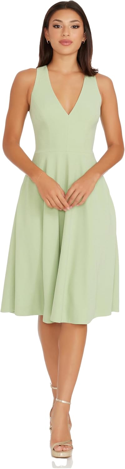 Dress the Population Women's Catalina Solid Sleeveless Fit & Flare Midi Dress
