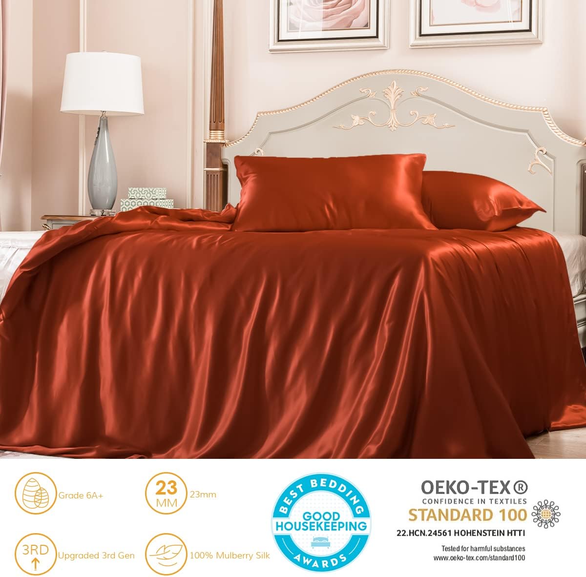 PROMEED 100% Mulberry Silk Duvet Cover Set 3PCS Full Size, Real 23 Momme Grade 6A Silk Bedding Set with Duvet Cover and Pillowcases (Dusk, Full)
