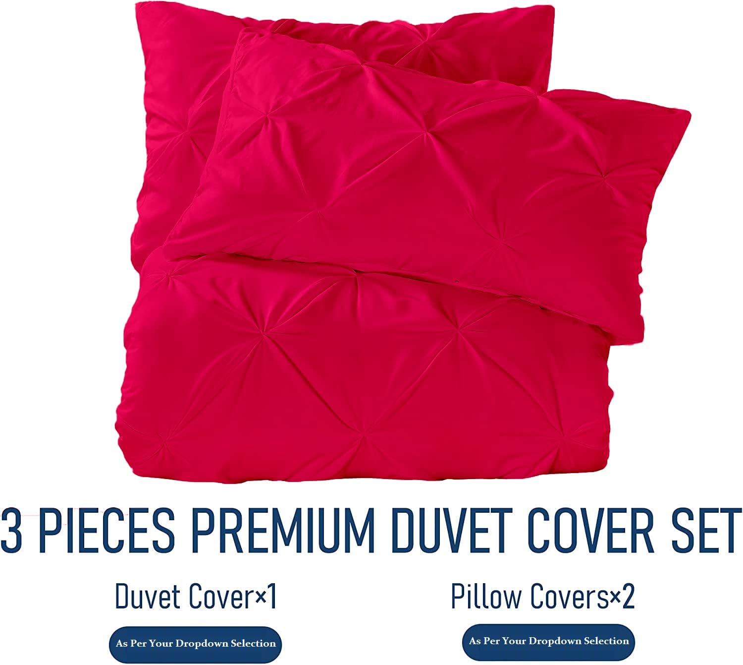 Crown Collection Luxuriate Hotel 1000-TC Hypoallergenic Ultra Soft Design 100% Egyptian Cotton Pinch Plated Duvet Cover with Zipper Colser & 2pcs Pillow Case Set (Oversize 98x120, Hot Pink)