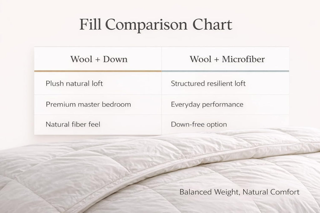 Continental Bedding Wool and Down Blend Comforter All Season Duvet Insert 300 Thread Count 100% Cotton Cover
