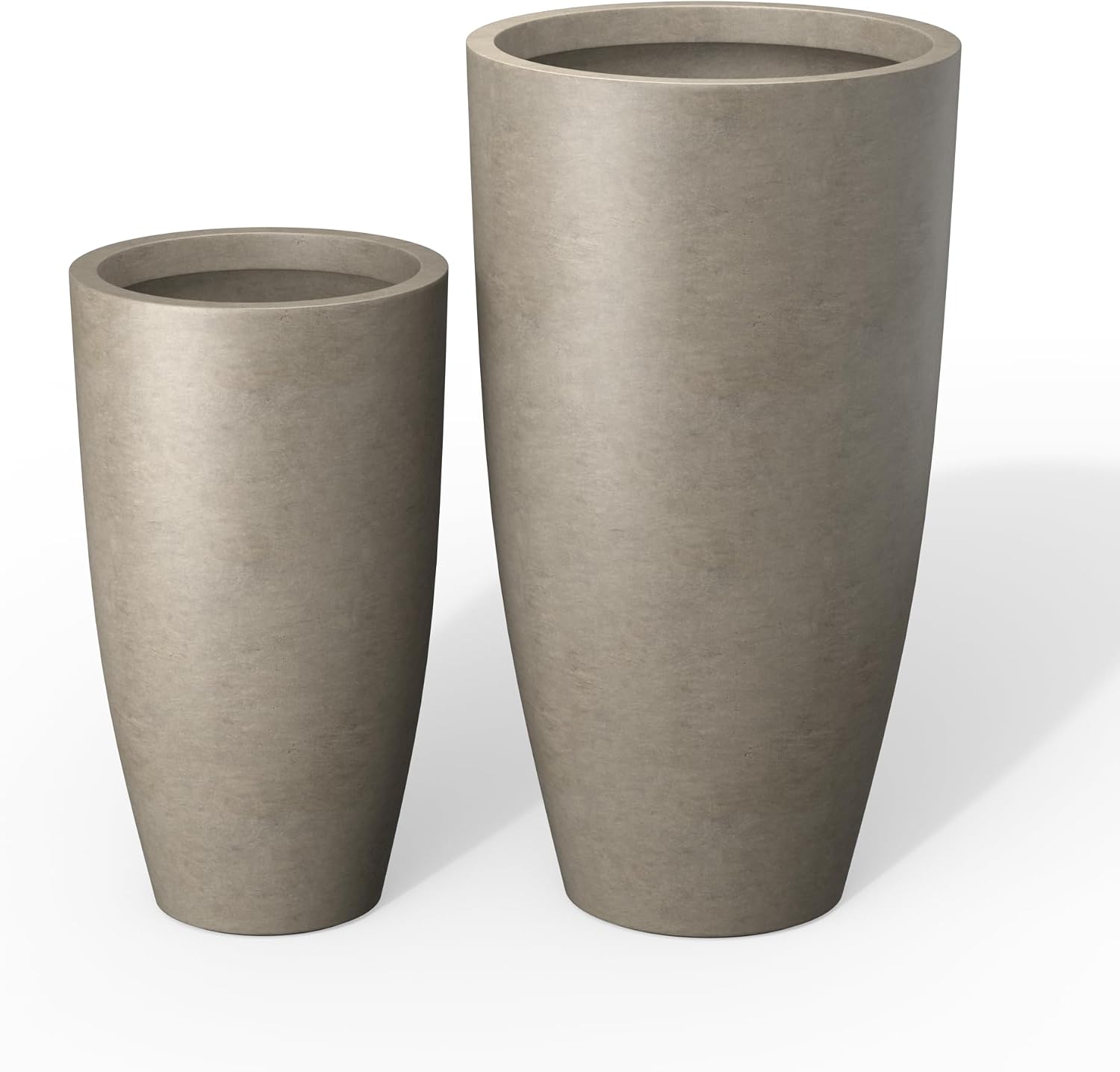 Kante 31.4' and 23.6' H Weathered Concrete Finish Concrete Tall Planters Large Outdoor Indoor Decorative Plant Pots with Drainage Hole and Rubber Plug, Modern Tapered Style for Home and Garden