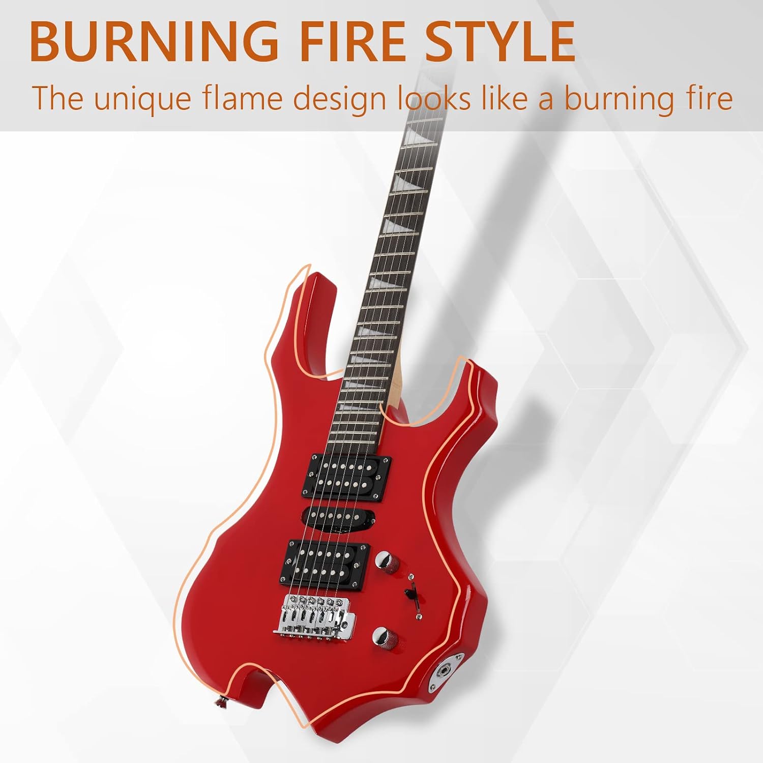 Ktaxon Burning Fire Design Electric Guitar Kit, 36-inch HSH Pickup Electric Guitar Beginner Guitar Set with Amplifier, Rosewood Fingerboard, 5-Ways Pickup Switch (Red)