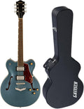 Gretsch G2622 Streamliner Electric Guitar (Gunmetal) - Double-Cut Body Design with Broad'Tron Pickups - 6-String Right-Handed Instrument - Hollow Body Bundle with Plywood Case (Black) (2 Items)