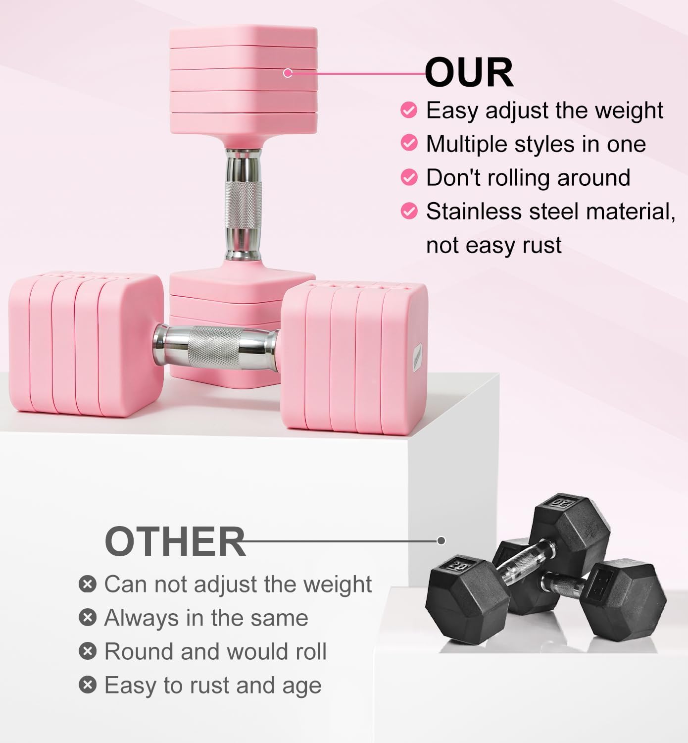15LB 20LB 30LB 40LB 50LB Adjustable Dumbbell Set Free Weights Dumbbells Set for Women Men Hand Weights Sets Adjust Dumbbell Weight Sets for Home Gym Exercise Workout Strength Training Equipments