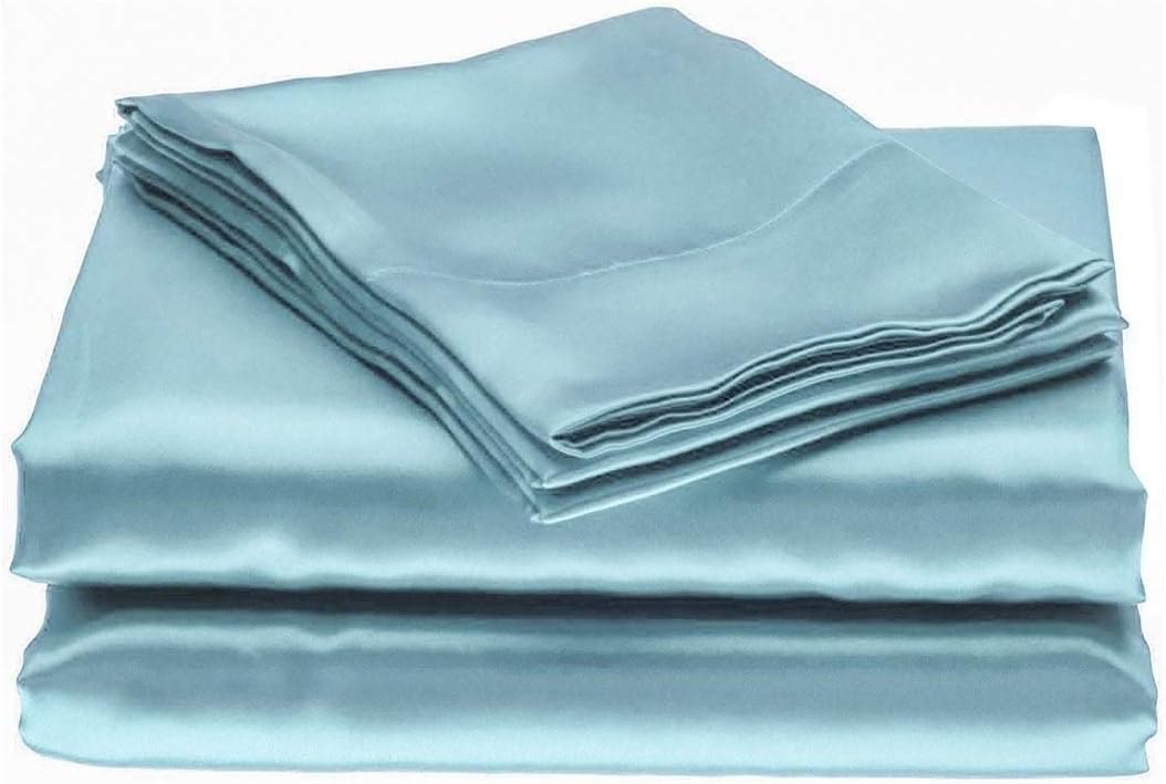 100% Mulberry Silk Sheet Set - 22 Momme Grade 6A, 16-18 Inch Deep Pocket, Luxurious Bed Sheets for Ultimate Comfort,King-Light Blue