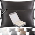 Silk Pillow Cases 2 Pack - 30 Momme Grade 6A Pure Mulberry Silk with Zipper - Cooling Hypoallergenic for Hair & Skin (Grey, King)