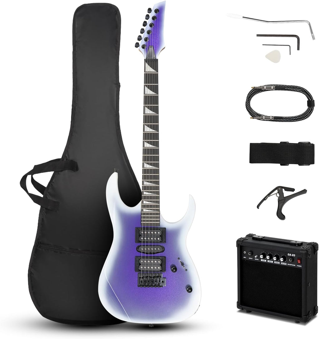 Ktaxon 39' Electric Guitar with 20Watt Amp, Full Size 170 Model Starter Guitar Kit for Beginners & Professionals W/Bag, Strap, Upgrade Cable, Guitar Capo, Tremolo Arm - Gradient Purple