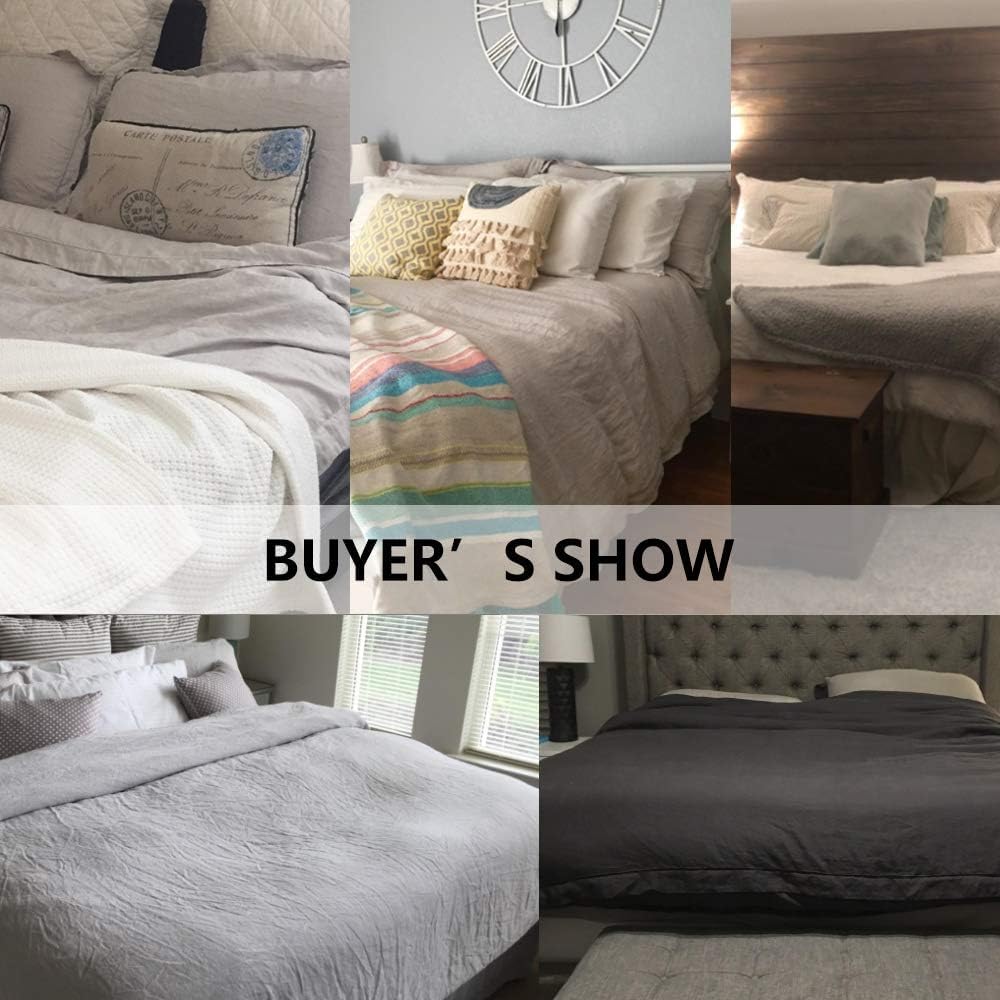 Simple&Opulence 100% Washed Linen Duvet Cover with Embroidered, 3 Pieces Soft Farmhouse Comforter Set with Button Closure,1 Duvet Cover and 2 Pillowshams(Full,White)