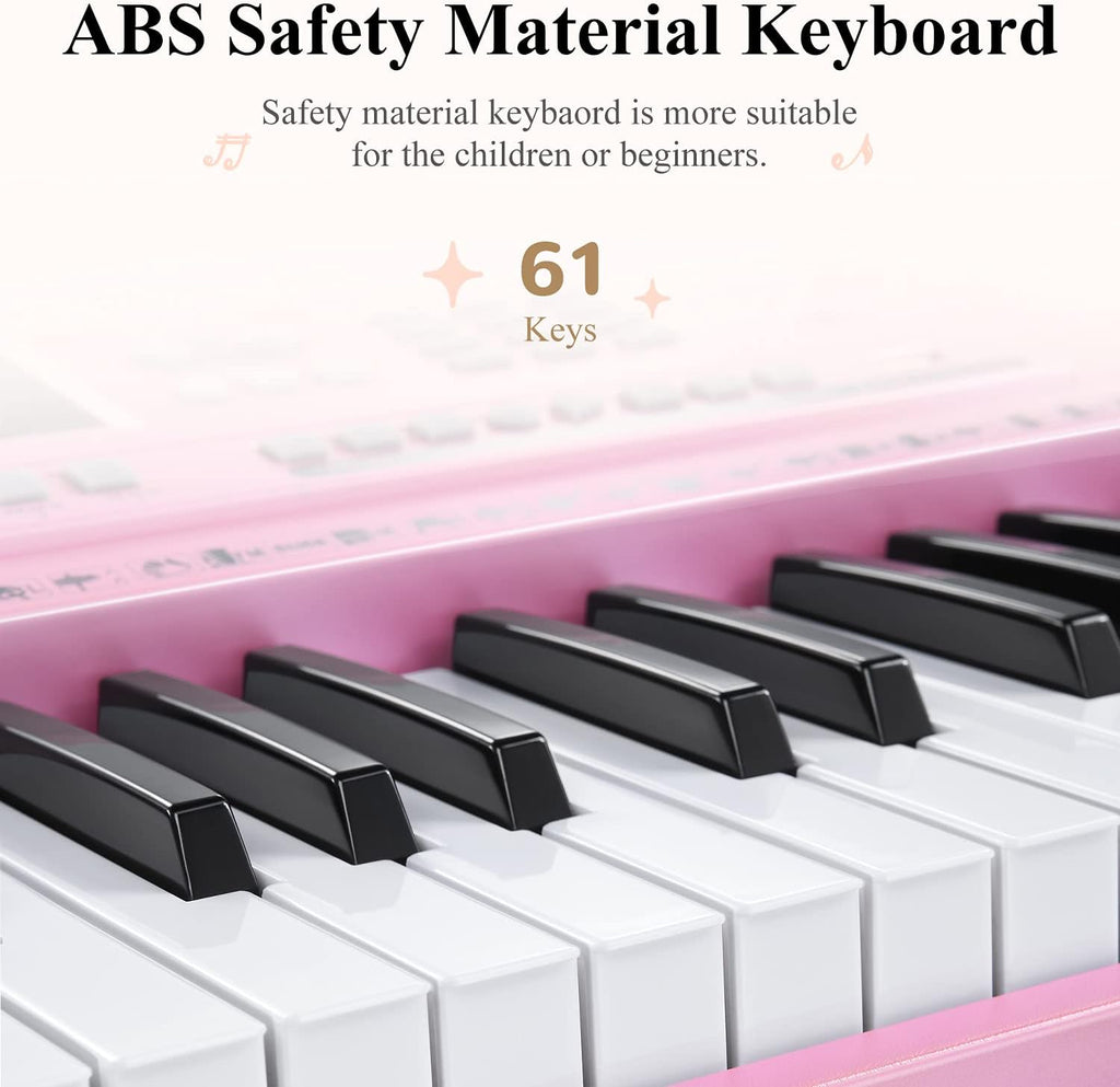 Eastar Electronic Keyboard Piano Kit 61 Key for Beginner, Children Digital E Piano with Stand, Bench, Music Stand and Microphone, Pink, Musical Instrument Birthday Gifts for Kids Girls Daughter