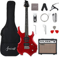 Fojill Heavy Metal Cool Shape Electric Guitar Kit Set Beginner Starter Combo Package Bundle 20W Amplifier Amp Accessory Padded gig Bag,Picks, Cable,Strap,Extra Strings (FCGK-50, Metallic Red)