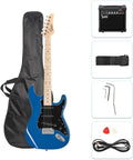 GLARRY Full Size Electric Guitar for Music Lover Beginner with 20W Amp and Accessories Pack Guitar Bag (BLUE, 39' Right Handed)