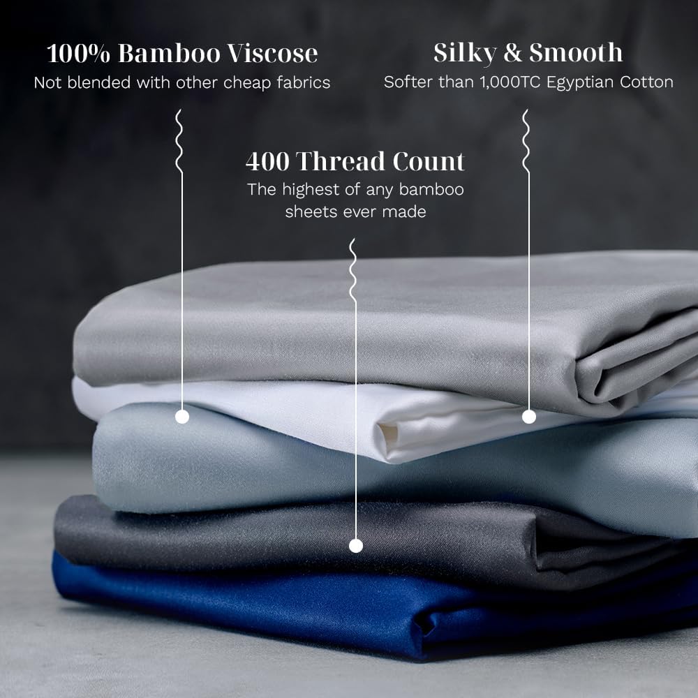 LUXOME Luxury Sheet Set | 100% Viscose from Bamboo | King Size - Ocean | Deep Pockets | 4-Piece Set (Fitted, Flat, 2 Pillowcases)