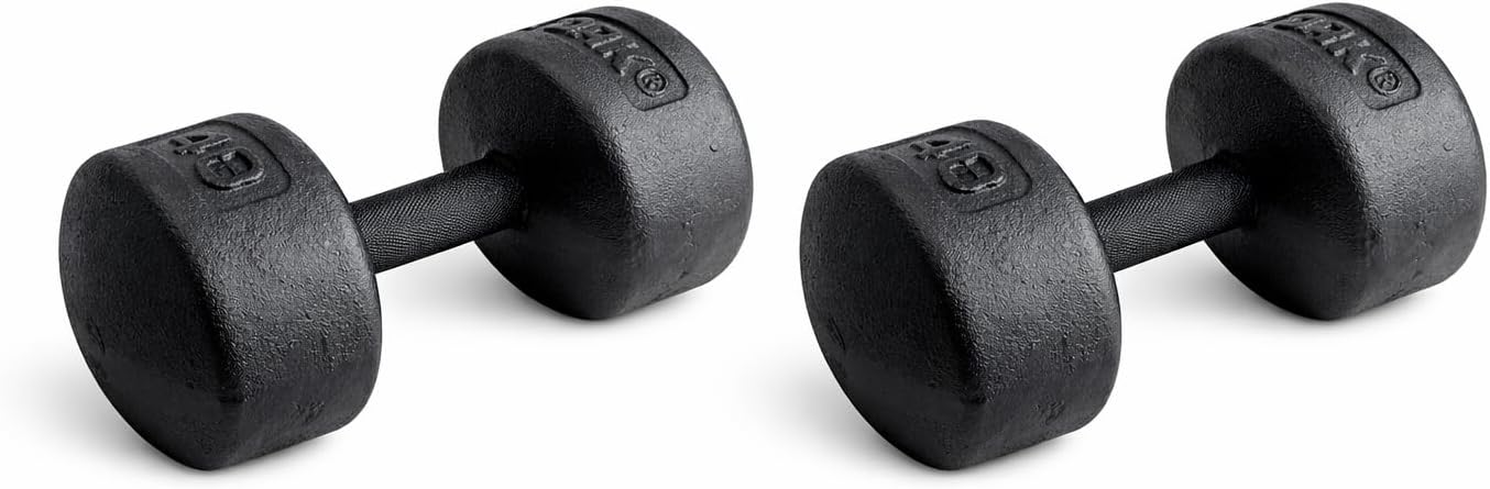 Legacy Solid Round Dumbbell Black – Heavy Duty Cast Iron Hand Weight with Knurled Ergonomic Grip for Strength Training, Muscle Toning, Home Gym Workout – 5 lb to 150 lb In Single & Pair
