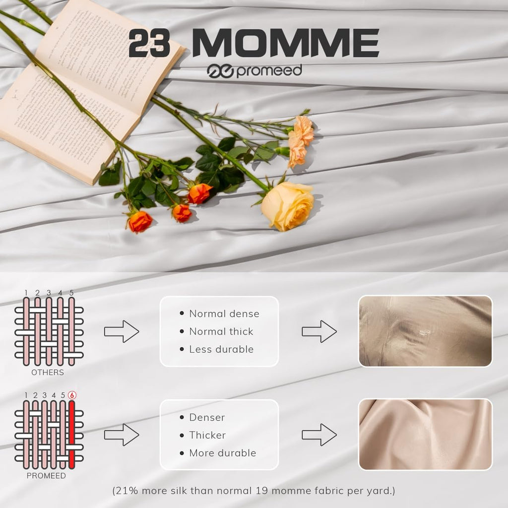 PROMEED 22 Momme Silk Sheet & Pillowcase Sets with Deep Pocket Fitted Bed Sheet and Pillowcases, All Premium Grade 6A Mulberry Silk Bed Set 3 Piece (Light Grey, California King)