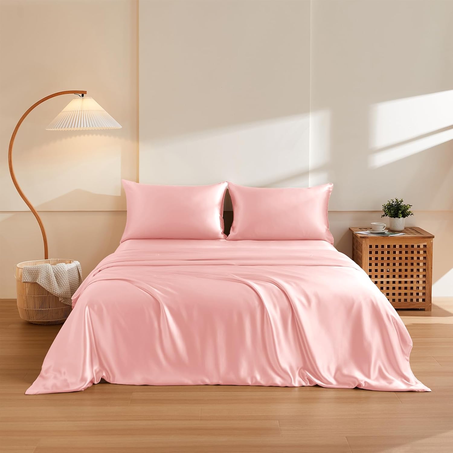THXSILK 100% Pure Mulberry Silk Duvet Cover Set 3 Piece, 6A+ Grade Luxury Soft Bedding Silk Sheets for Hair and Skin, 1 Pcs Quilt/Comforter Cover with 2 Zippered Pillowcases (Charming Pink, Twin)