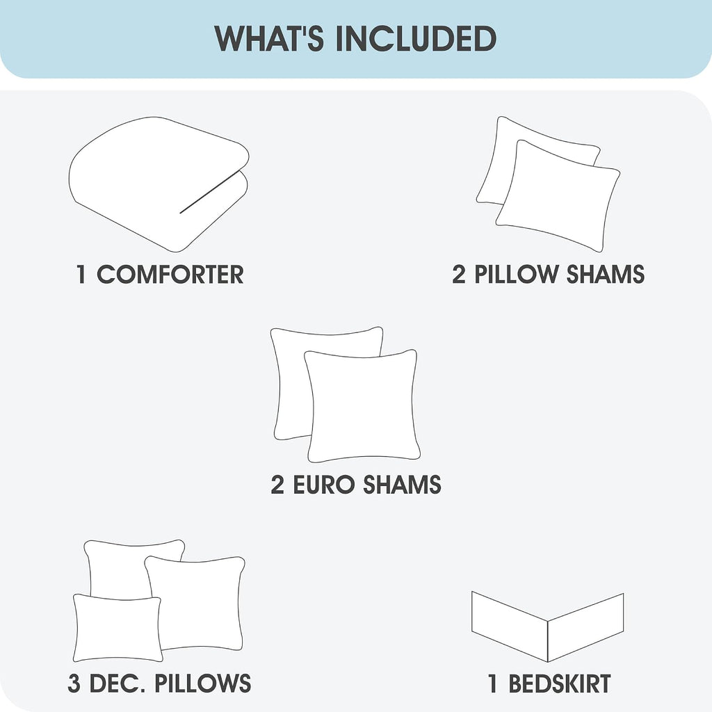 LANCO MODERN LIFESTYLE 9 Piece King Comforter Set, Sage Jacquard Damask, Bed in a Bag, All Seasons Bedding with Shams, Euro Shams, Bed Skirt and Decorative Pillows