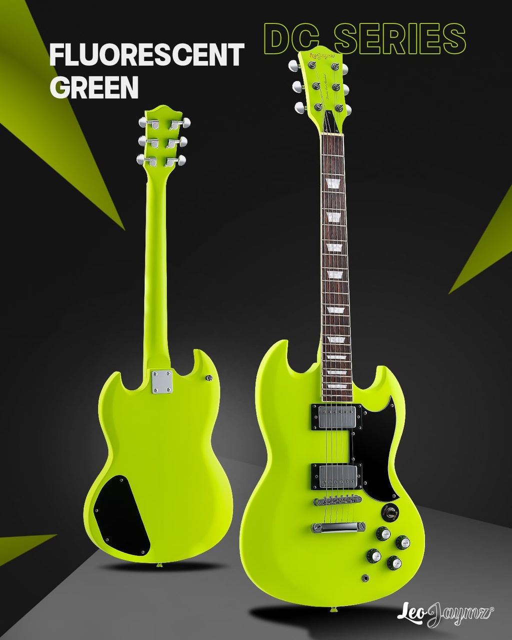 Leo Jaymz 39 Inch Solid Body Electric Guitar - Poplar Wood Body，Maple Neck and Laurel Wood Fretboard (Fluorescent Green)