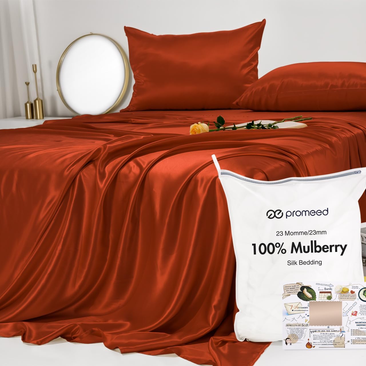 PROMEED 23 Momme Silk King Sheets Set - 4PCS, Upgraded 6A+ Mulberry Bedding with Fitted Sheet, Flat Sheet and Pillowcases (Dusk, King)