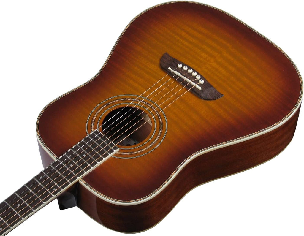 Oscar Schmidt OG1FYS-A-U 3/4 Size Dreadnought Acoustic Guitar (High Gloss) Flame Yellow Sunburst