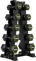 HANDBODE Rubber Coated Hex Dumbbell Set with A-Frame Rack, 100 lb - 550 lb Multiple Options Weight, Hexagon Non-Rolling Shape, Ergonomic Knurled Handle, Home Gym Equipment for Strength Training