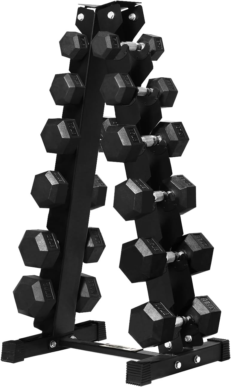 RITFIT Rubber Hex Dumbbells Set with Rack, 180-780LB Heavy-Duty Cast Iron Core, Knurled Chrome Handle, Space-Saving Storage Rack for Home Gym Strength Training