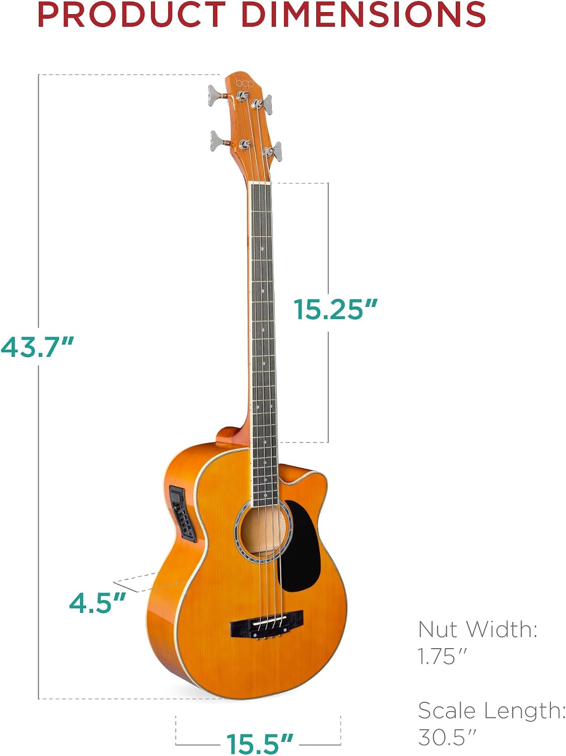 Best Choice Products Acoustic Electric Bass Guitar, Full Size 4 String, Fretted Bass Guitar w/Padded Gig Bag - Aged Natural