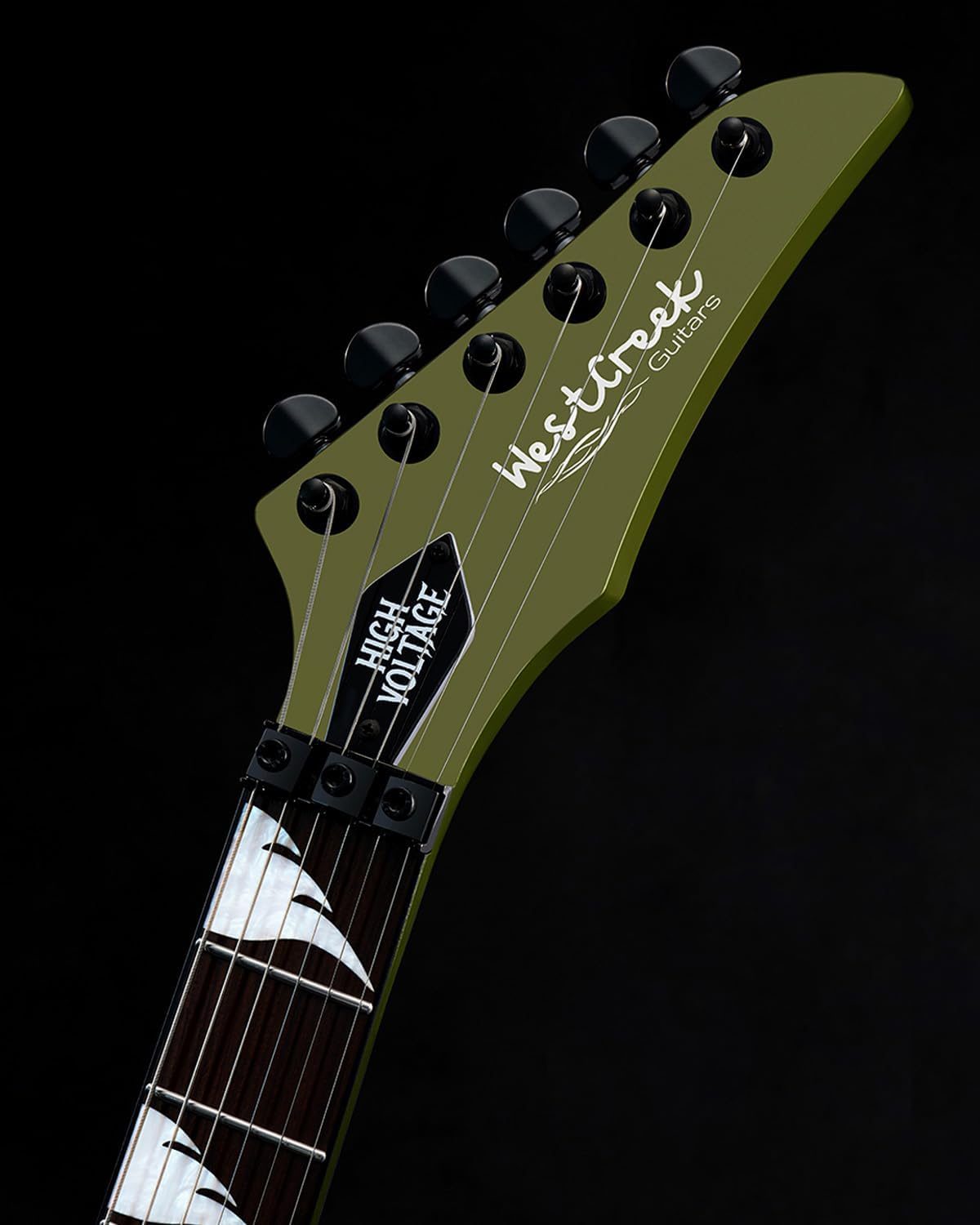 WestCreek HVFR Solid Body Electric Guitar, Heavy Metal Pickups, Heavy Metal Guitar, Rounded End Jumbo Frets (Matte Green)