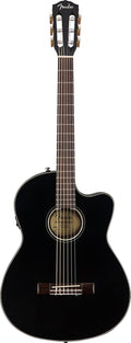 Fender CN-140SCE Thinline Concert Nylon String Acoustic Guitar, with 2-Year Warranty, Black, with Case