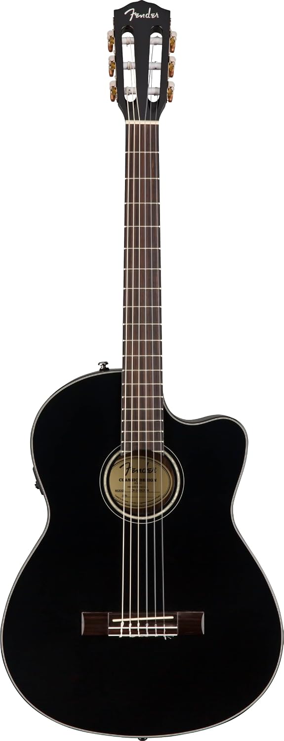 Fender CN-140SCE Thinline Concert Nylon String Acoustic Guitar, with 2-Year Warranty, Black, with Case