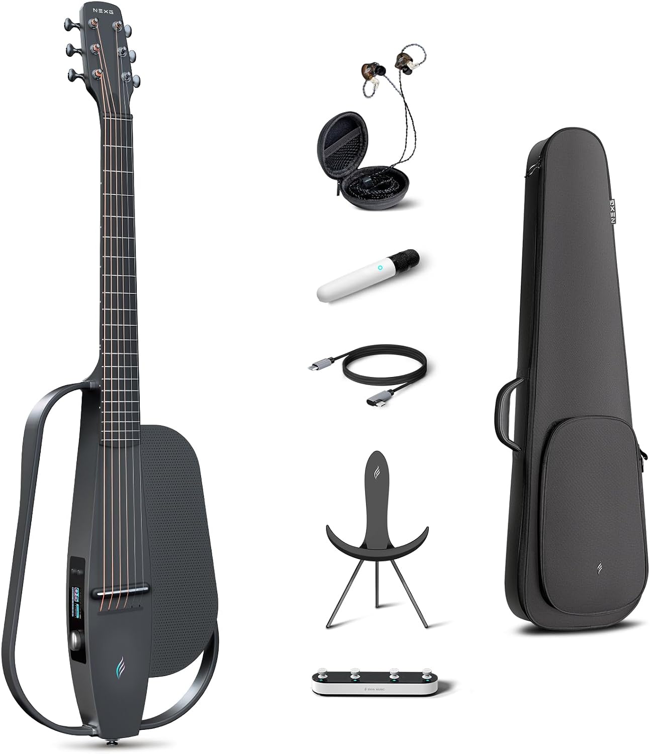 Enya NEXG 2 Acoustic-Electric Guitar Carbon Fiber Travel Smart Audio Guitar with 50W Wireless Speaker, Wireless Microphone, Hi-Fi Monitor Earphones, Footswitch, Charging Stand, and Gigbag