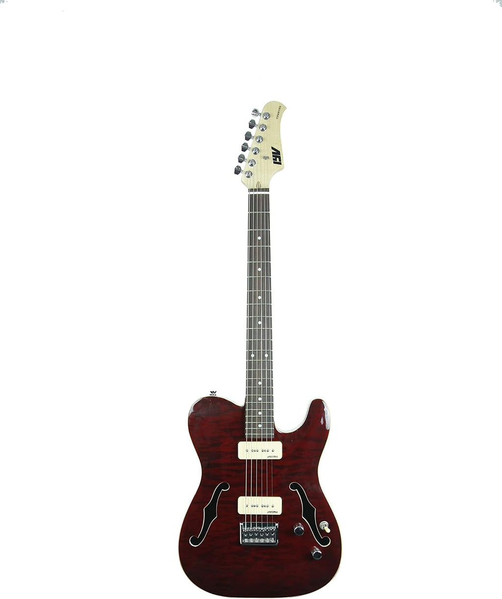 IYV ITF-450 TL Solid Top Semi Hollow Body Electric Guitar, Trans Red