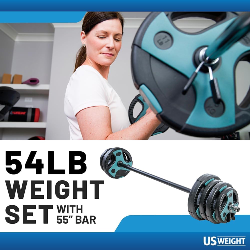 US Weight Barbell Weight Set for Home Gym with 55' padded Bar - Adjustable Weights for Exercise, Lifting, and to Build Muscle
