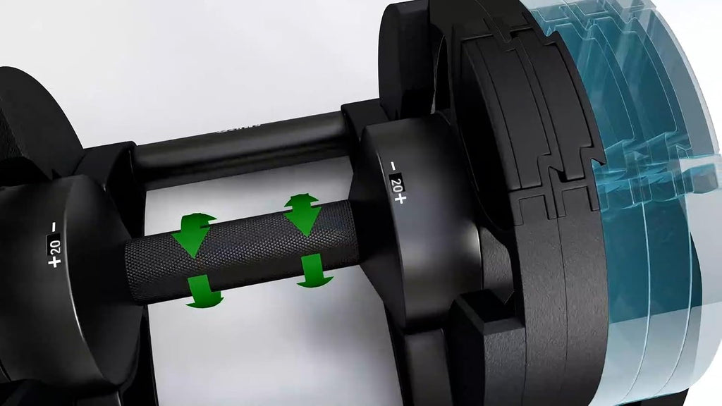 SMRTFT NUOBELL Adjustable Dumbbells 5–100 lb Set | Original NUOBELL | 26 Weights in 1 for Home Gym Strength Training | Steel-Knurled Handle | Space-Saving Dumbbell Set of 2 | 2-Year Warranty